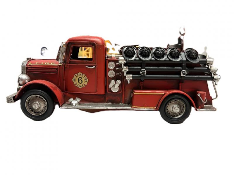 Fém tűzoltó autó létrával, sisakkal 35 cm - retro, makett SZÉPSÉGHIBÁS