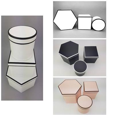 Hatszög & négyszög & kör alakú dobozok több színben 3 db / szett