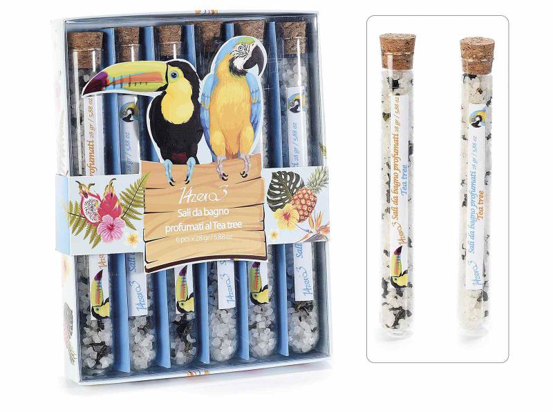 Illatosított fürdőkristály szárított levelekkel, kémcsőben