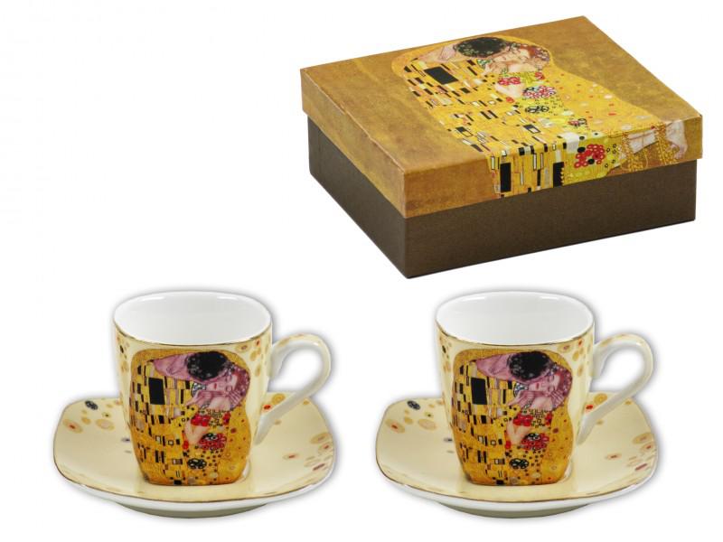 Klimt, A csók mintájú ekrü kávés csésze + alátét 2-2 db-os szett díszdobozban