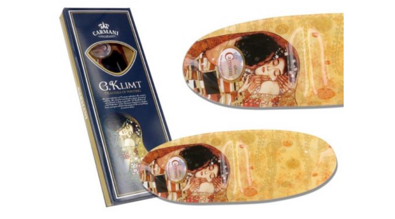 Klimt A csók mintájú üvegtányér, ovális formával