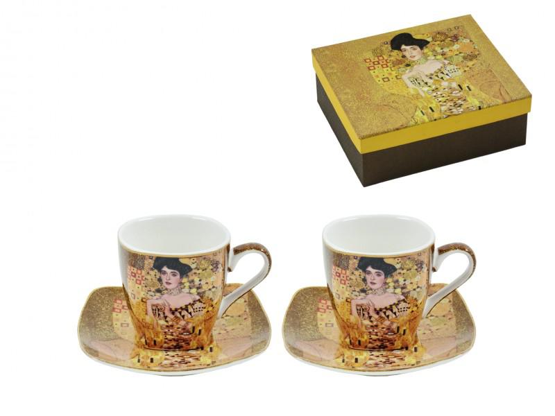 Klimt, Adele mintájú arany kávés csésze + alátét 2-2 db-os szett díszdobozban