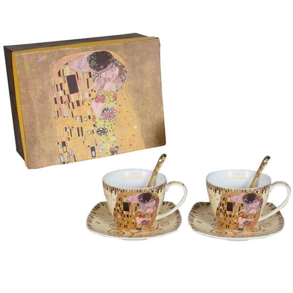 Klimt Csók és Életfa teás csésze + alátét 2 db díszdobozban