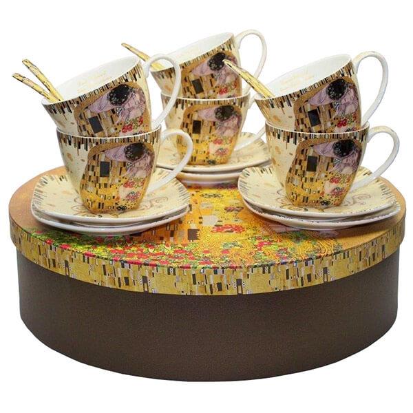 Klimt Csók és Életfa teás csésze + alátét 6 db-os, díszdobozban