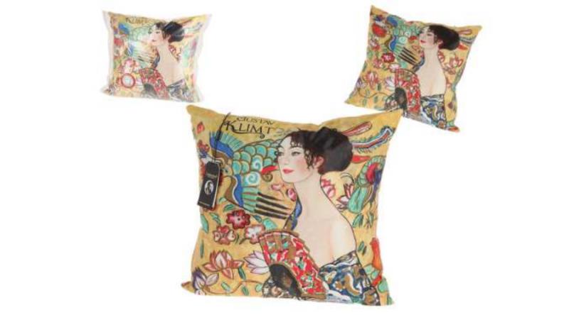 Klimt díszpárna 45 cm, Hölgy legyezővel