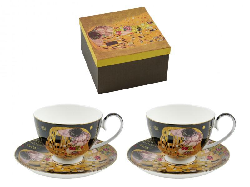 Klimt fekete teás csésze + alátét szett 2 db-os díszdobozban
