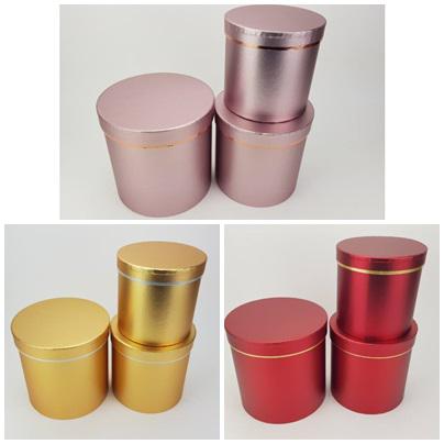 Kör alakú doboz, metál arany, rózsaszín vagy piros színben  3 db / szett