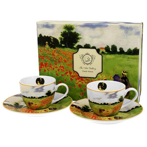 Monet, Pipacsmező kávés csésze + alátét 2 db díszdobozban