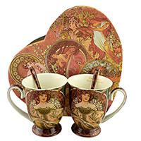 Mucha bögre szett kanállal - 2 személyes - szív dobozos