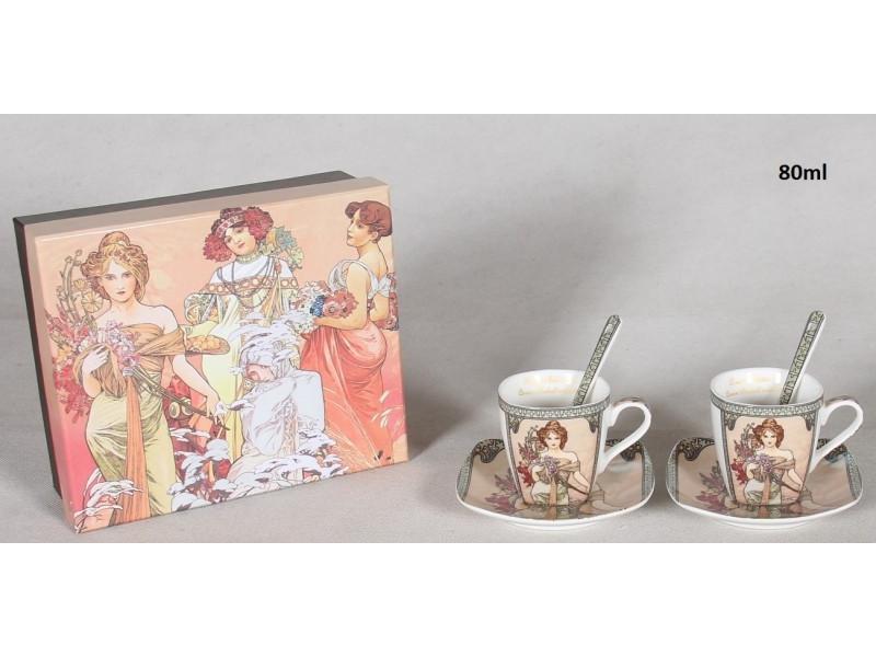 Mucha Espresso kávéskészlet  díszdobozban- 2 személyes - tavasz