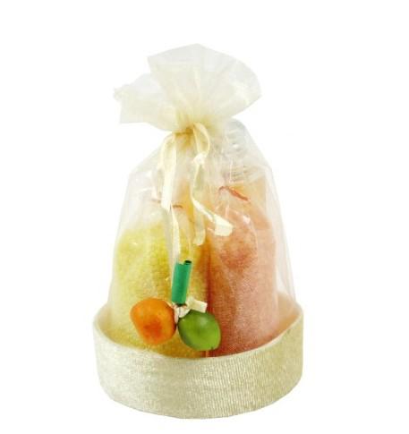 Narancs illatú habfürdő, fürdőkristály, fürdőgyöngy szett organza zsákban