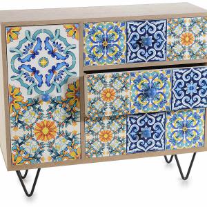 4 rekeszes fa szekrény "Maiolica" díszítéssel