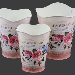 Bádog, fém hullámos kaspó szett rózsás és levendulás mintával