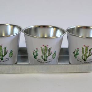 Bádog kaspók kaktusz mintával, 4 részes