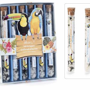 Illatosított fürdőkristály szárított levelekkel, kémcsőben