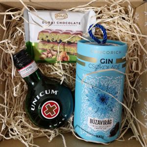 Karácsonyi Unicum ajándékbox Dubai csokoládéval