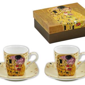 Klimt, A csók mintájú ekrü kávés csésze + alátét 2-2 db-os szett díszdobozban