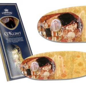 Klimt A csók mintájú üvegtányér, ovális formával