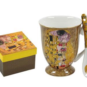 Klimt A csók vagy Adele mintás bögre + kiskanál 2,8 dl díszdobozban