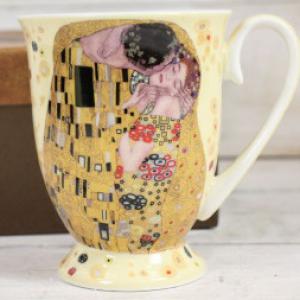 Klimt arany bögre + kiskanál díszdobozban, új mintával