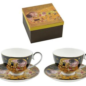 Klimt fekete teás csésze + alátét szett 2 db-os díszdobozban