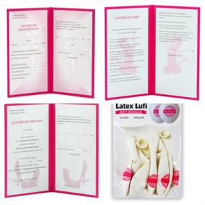 Leánybúcsúra választható diploma/eskü/bizonyítvány + 5 db lufi