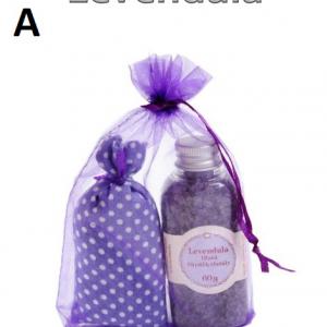 Levendula illatú fürdőkristály vagy szappan illatosító zsákkal, szettben