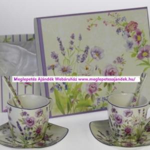 Levendula kávés csésze + alátét 2 db díszdobozban