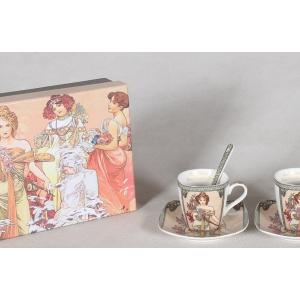 Mucha Espresso kávéskészlet  díszdobozban- 2 személyes - tavasz