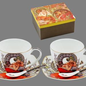 Mucha teás csésze + alj + kiskanál 6 db-os szett díszdobozban