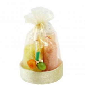 Narancs illatú habfürdő, fürdőkristály, fürdőgyöngy szett organza zsákban