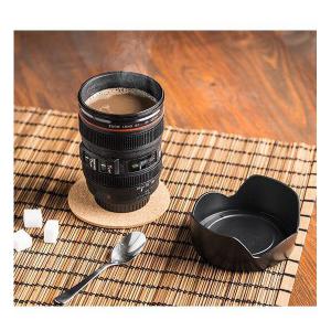 Objektív formájú termoszos bögre, keksz tartóval