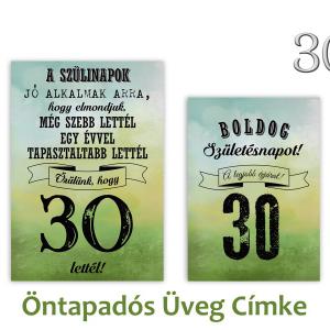 Üvegcímke 30. születésnapi öntapadós zöld 2 db-os 9x13/8x11 cm