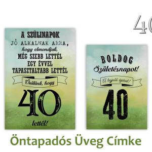 Üvegcímke 40. születésnapi öntapadós zöld 2 db-os 9x13/8x11 cm