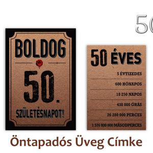 Üvegcímke 50. születésnapi öntapadós antik 2 db-os 9x13/8x11 cm