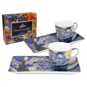 Van Gogh kávés csésze + alátét 2 db díszdobozban, süteményes