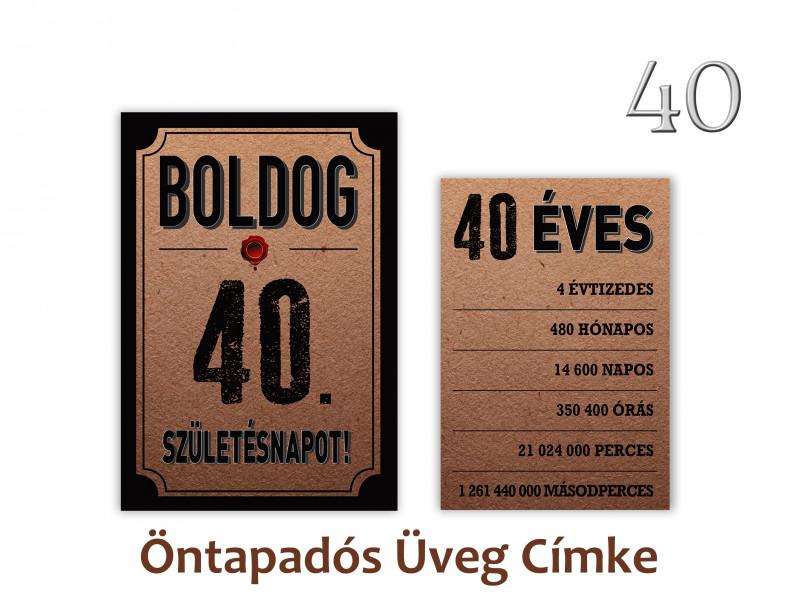 Üvegcímke 40. születésnapi öntapadós antik 2 db-os 9x13/8x11 cm