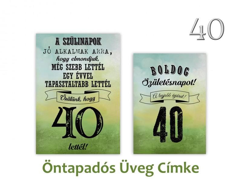 Üvegcímke 40. születésnapi öntapadós zöld 2 db-os 9x13/8x11 cm