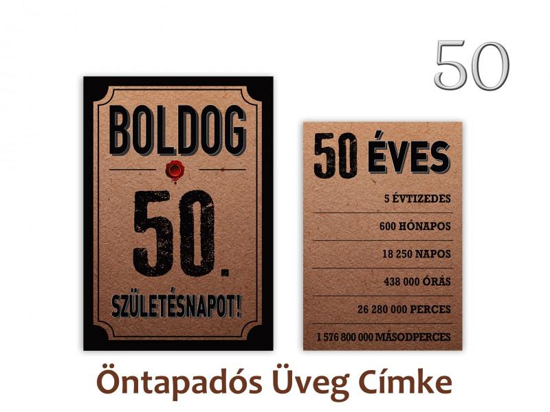 Üvegcímke 50. születésnapi öntapadós antik 2 db-os 9x13/8x11 cm