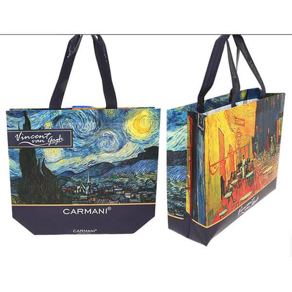 Van Gogh műanyag táska - kétoldalas - Kávéház éjjel / Csillagos éj / mandula virágzás