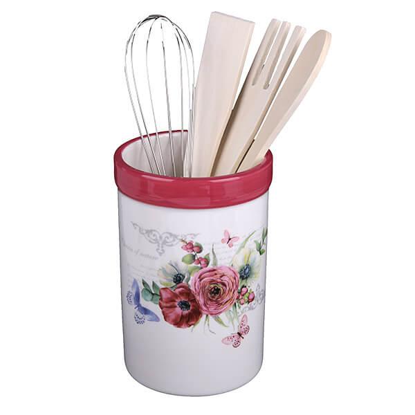 Virág mintás, Vintage kerámia fakanáltartó eszközökkel