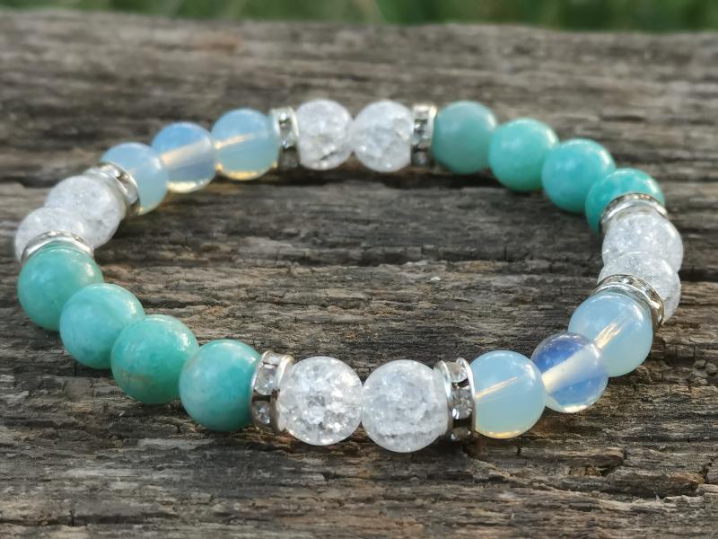 Amazonit-Hegyikristály-Opalit karkötő