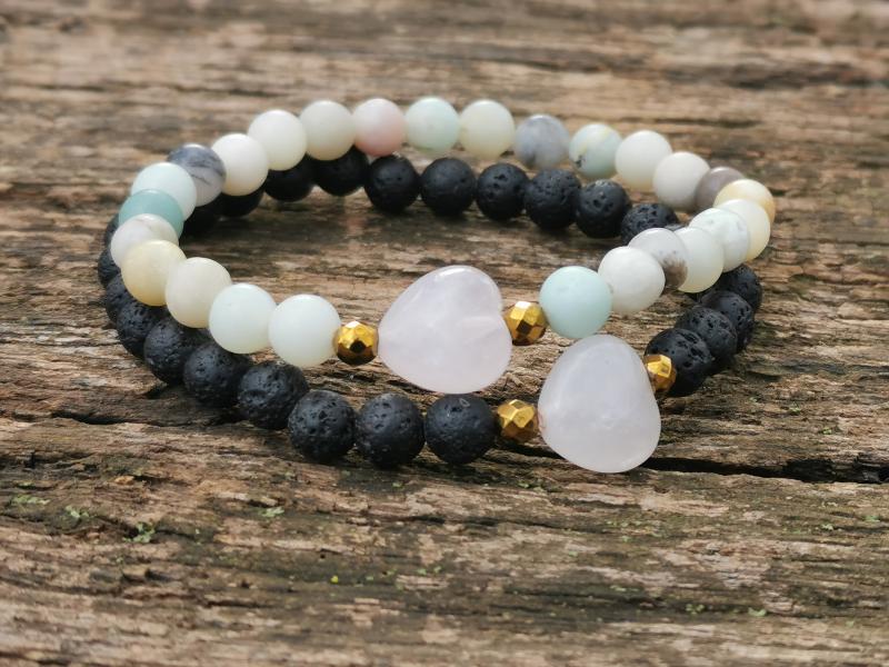 Amazonit-Lávakő páros karkötő