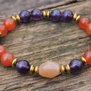 Karneol, Ametiszt, Napkő, Hematit karkötő