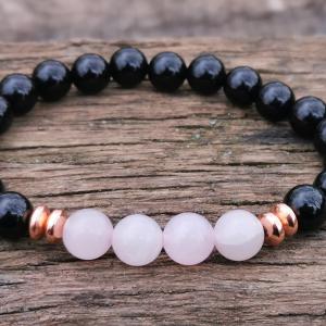 Ónix-rózskvarc -akvamarin barátság karkötő
