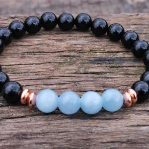 Ónix-rózskvarc -akvamarin barátság karkötő