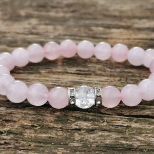 Rózsakvarc ásvány karkötő személyes üzenettel
