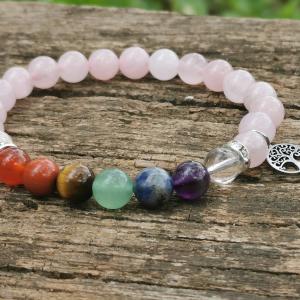 Rózsakvarc csakra karkötő életfával