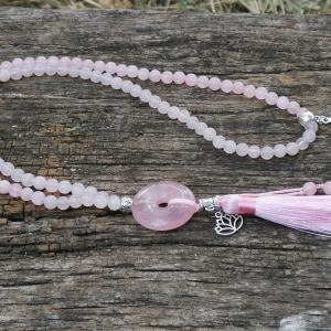 Rózsakvarc lótusz mala nyaklánc