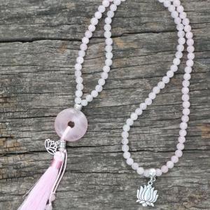 Rózsakvarc lótusz mala nyaklánc